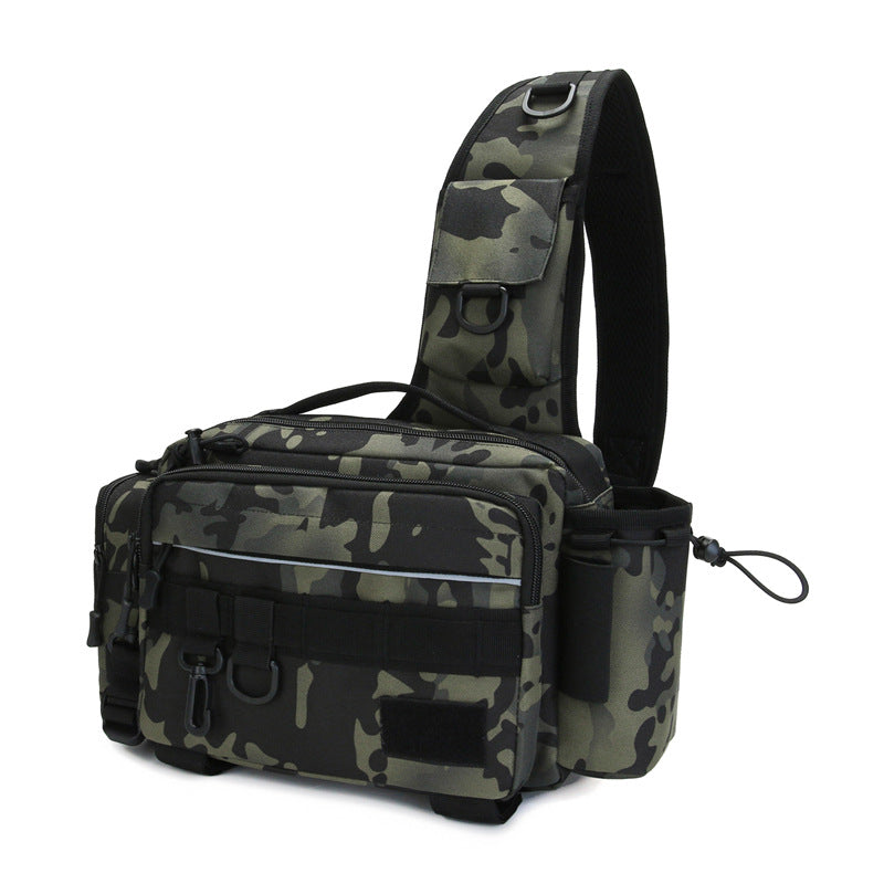 Large-capacity multifunctional fishing lure bag with multiple compartments and adjustable shoulder strap