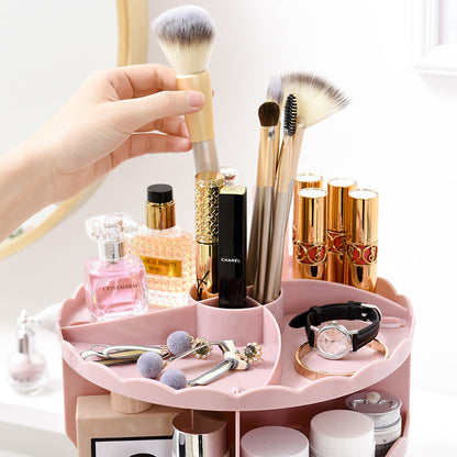 Multi-function cosmetics storage box with organized compartments for makeup and beauty essentials