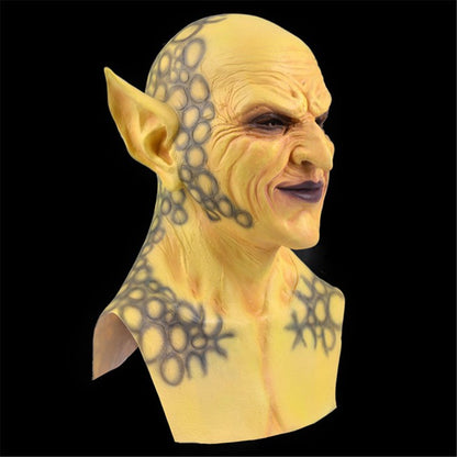 Halloween imp demon mask headgear with menacing facial details and curved horns