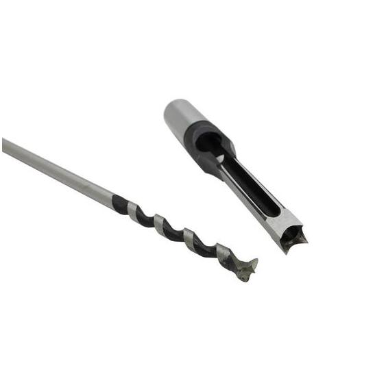 Square hole drill bit, close-up of square cutting tip for woodworking and precise drilling