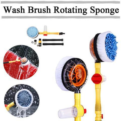 Car wash brush spinner with rotating head and handle for cleaning vehicle surfaces