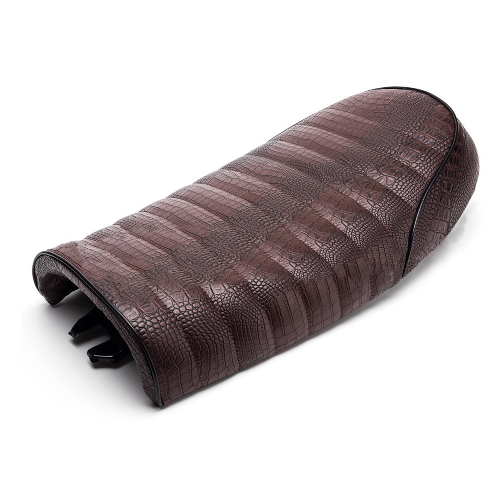 Black motorcycle cushion seat pad with contoured design for added riding comfort