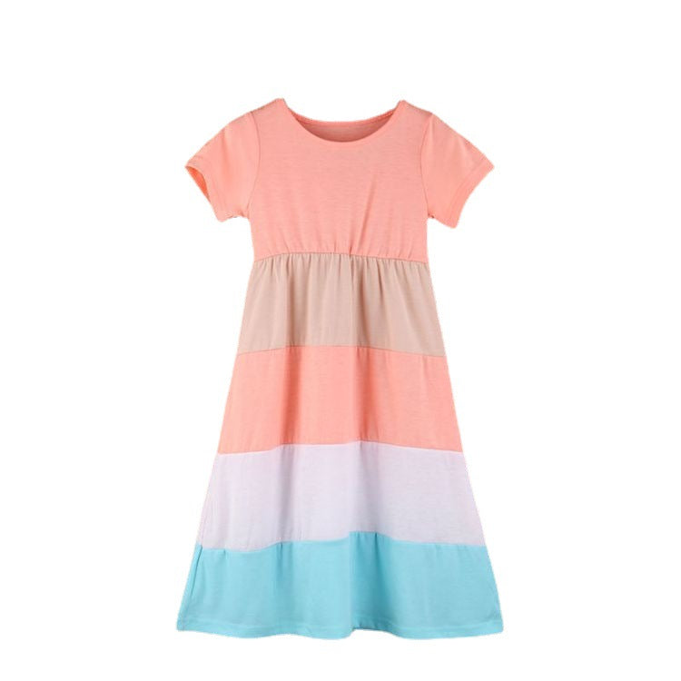 Short-sleeved large striped stitching women's parent-child dress in a coordinated design