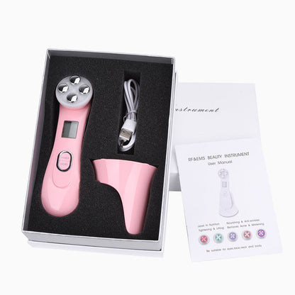 Multifunctional skin rejuvenation care instrument in white, handheld beauty device close-up