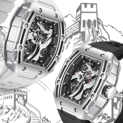 Openwork carved luminous fully automatic mechanical watch with visible skeleton dial and detailed movement