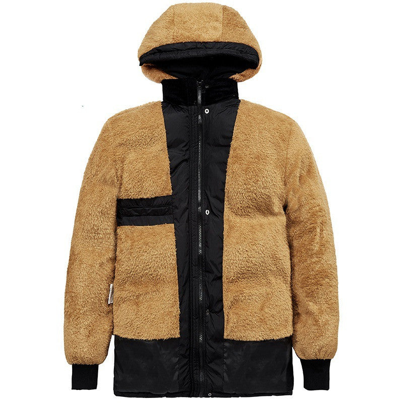 Men's winter velvet padded jacket in black, front view
