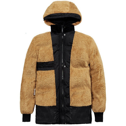 Men's winter velvet padded jacket in black, front view