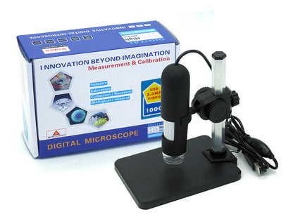 USB microscope camera with adjustable stand and LED lights for detailed close-up viewing