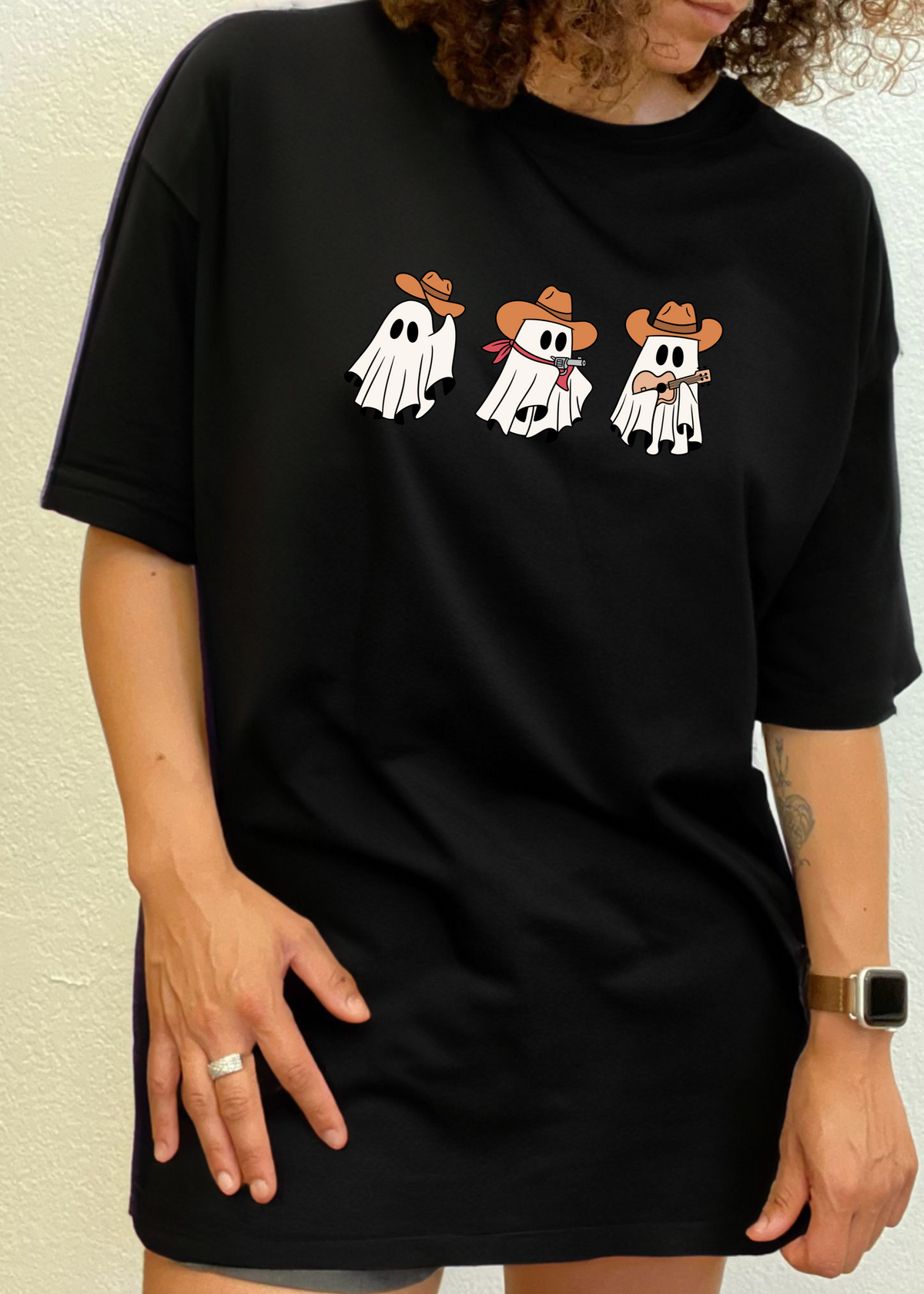 Spun Bamboo men's graphic T-shirt featuring cowboy ghosts print on short sleeve bamboo viscose and organic cotton fabric.