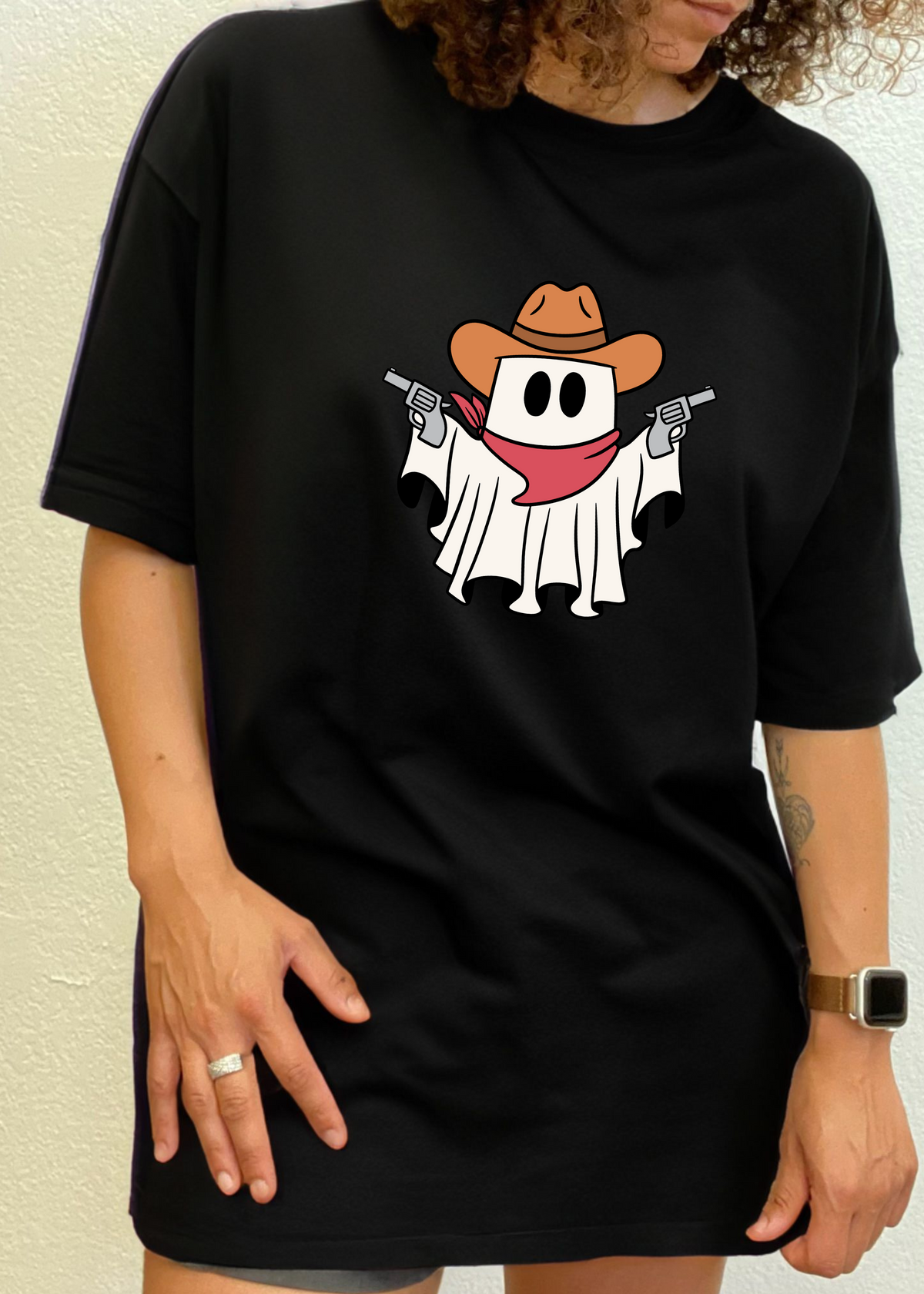 Mens Cowboy Ghost graphic T-shirt by Spun Bamboo, unisex short sleeve tee with a printed cowboy ghost design in bamboo viscose and organic cotton.