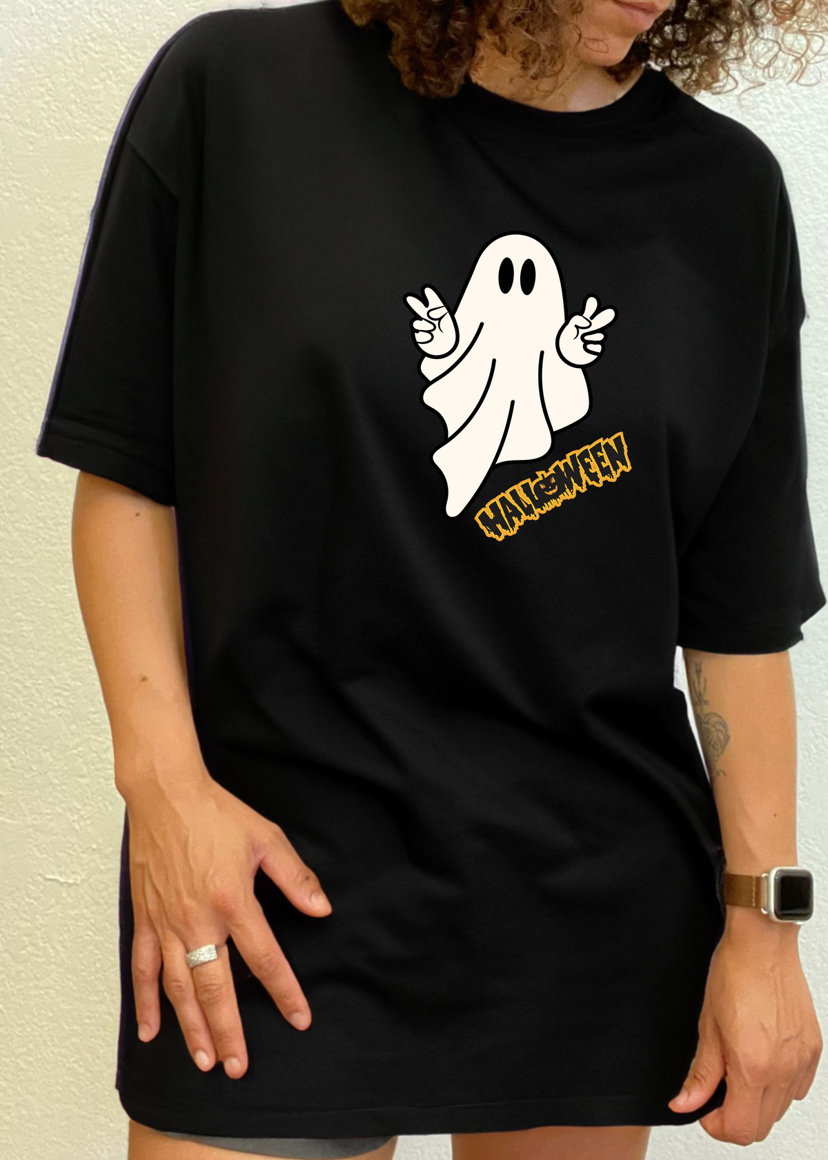 Spun Bamboo men's Halloween ghost graphic T-shirt in bamboo viscose and organic cotton, short sleeve with spooky ghost print.