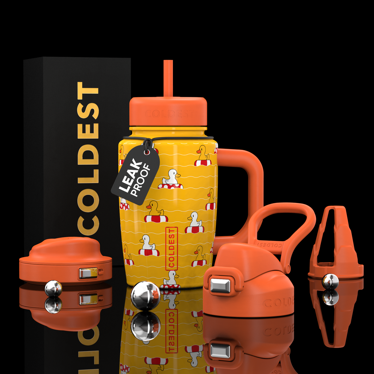 Coldest Limitless Ultra V8 15oz tumbler with a baby duckies design, featuring a sleek stainless steel body and colorful cartoon duck illustrations.