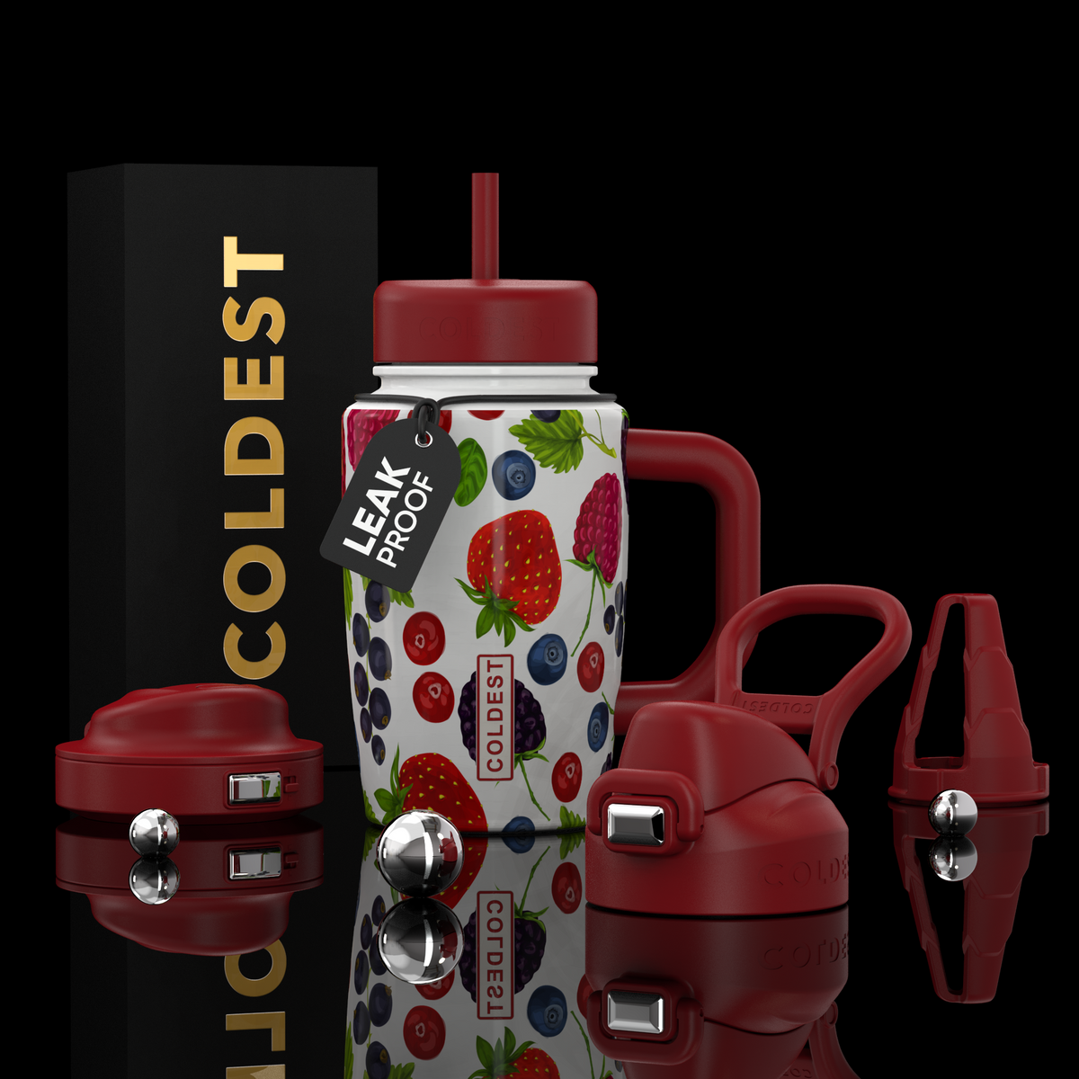 Coldest Limitless Ultra V8 15oz tumbler with a berry-inspired design and vibrant pink and purple colors.
