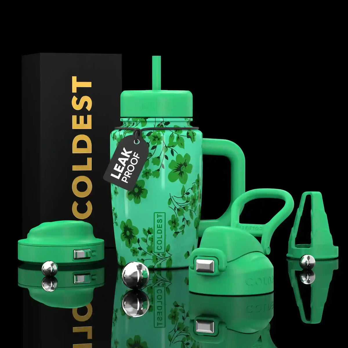 Coldest Limitless Ultra v8 15oz stainless steel tumbler with a clover floral design, featuring a durable lid and insulated body.