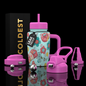 Coldest 15oz Limitless Ultra V8 tumbler with a colorful crochet pattern design on a white background.
