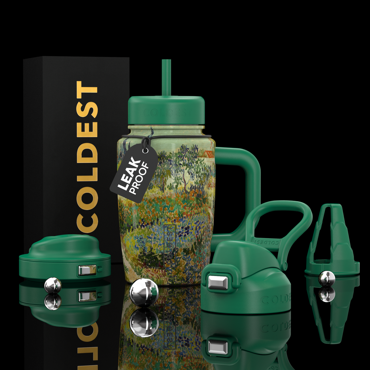 Coldest 15oz Limitless Ultra v8 tumbler with a vibrant garden art design on a stainless steel surface.