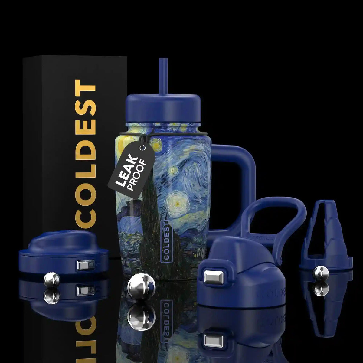 Coldest Limitless Ultra V8 15oz tumbler with a starry night design, featuring a sleek black finish and durable stainless steel construction.
