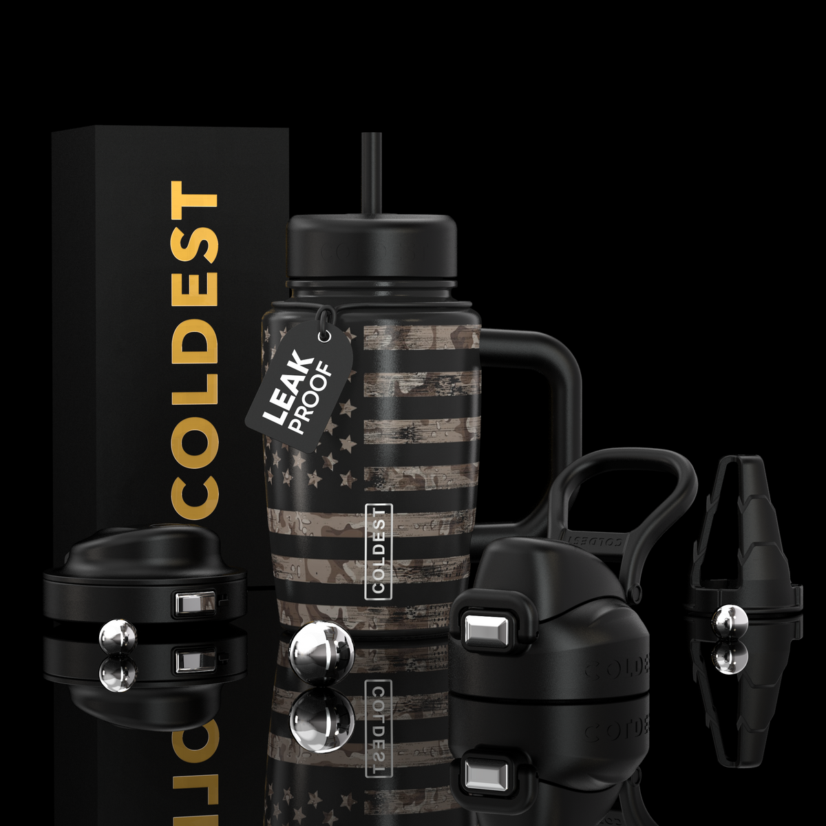 Coldest Limitless Ultra v8 15oz tumbler featuring a bold American flag design with stars and stripes.