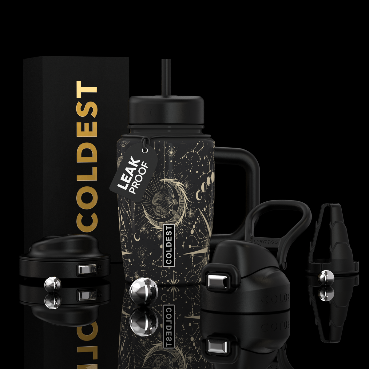 Coldest Limitless Ultra v8 15oz tumbler with a cosmic galaxy design, featuring a sleek stainless steel body and spill-proof lid.
