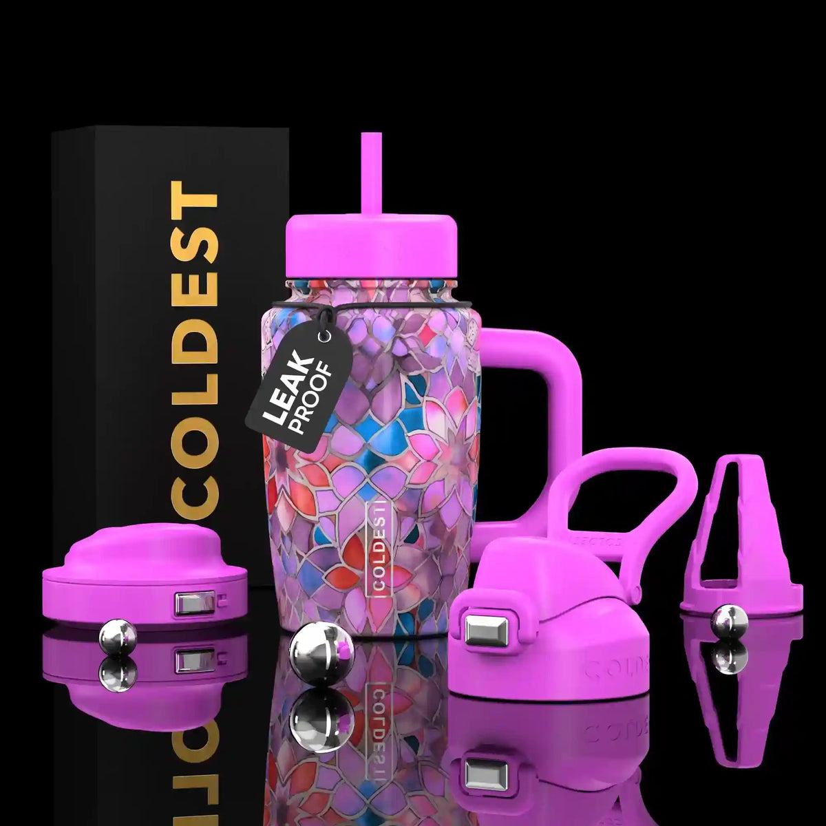 Coldest Limitless Ultra V8 15oz tumbler with Marrakech design, featuring a sleek stainless steel body and vibrant decorative pattern.