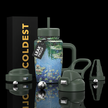 Coldest Limitless Ultra v8 15oz water bottle with a vibrant water lilies design on a white background.