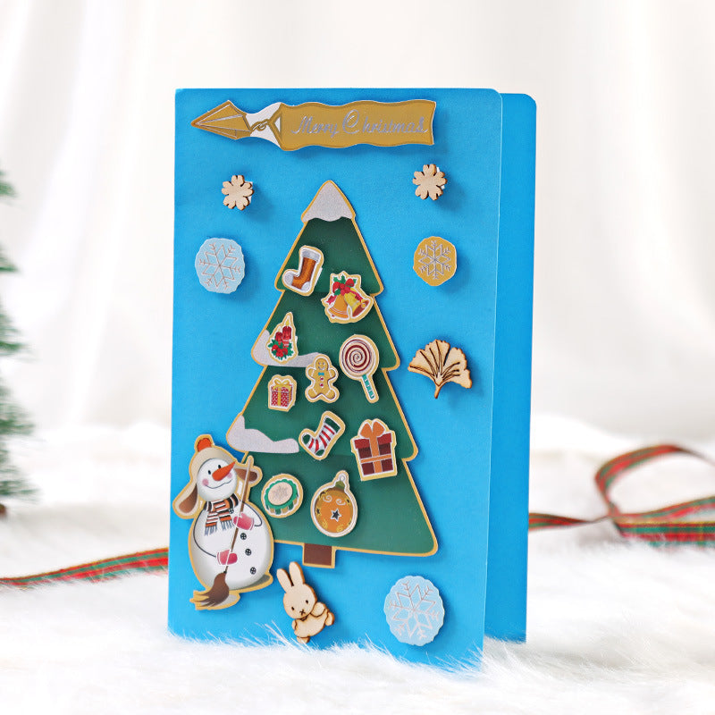 Cute cartoon Christmas DIY greeting card with handmade creative message design