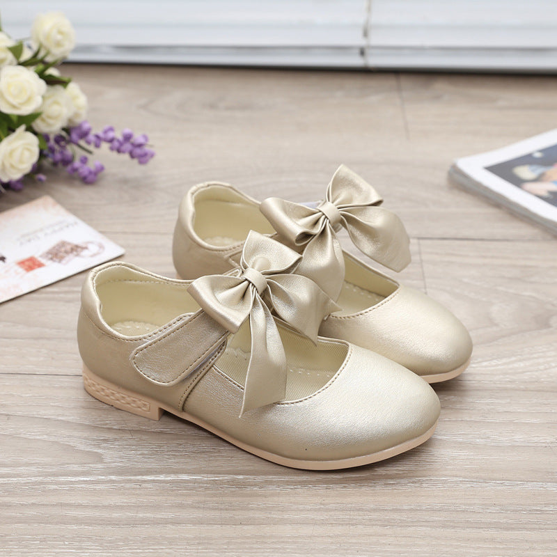 White leather girls princess shoes with bowknot detail by My Store