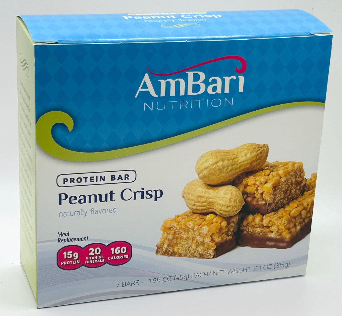 AmBari Nutrition Peanut Crisp Bars with crunchy peanut pieces and protein, displayed in a close-up shot.