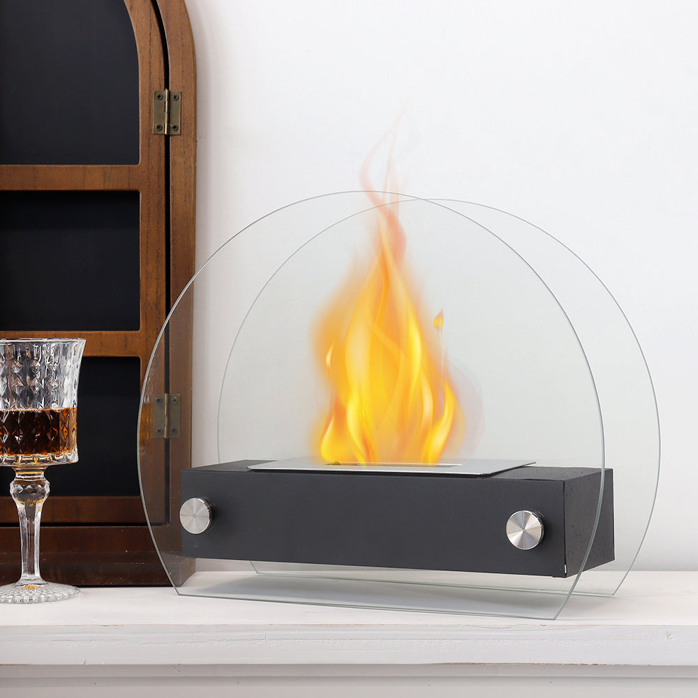 JHY Design portable tabletop fire pit with clean-burning bio ethanol, ventless design, 35cm size, suitable for indoor and outdoor use