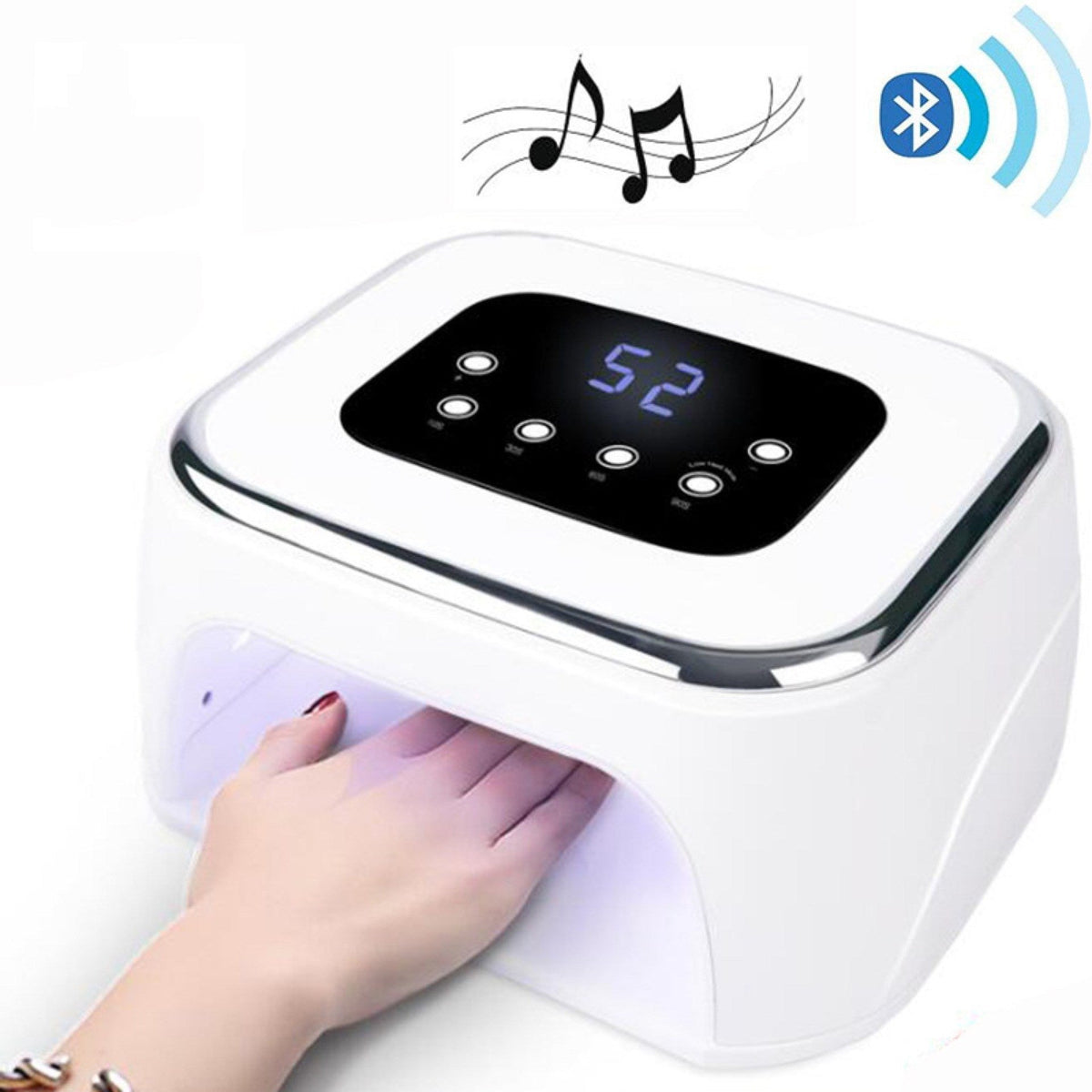 Bluetooth music nail phototherapy machine with compact white design and digital display