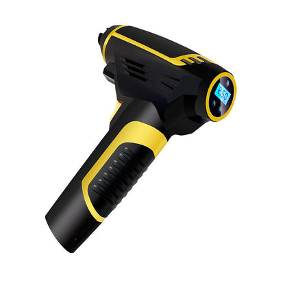 Portable handheld digital LED smart car air compressor in black with built-in display and hose