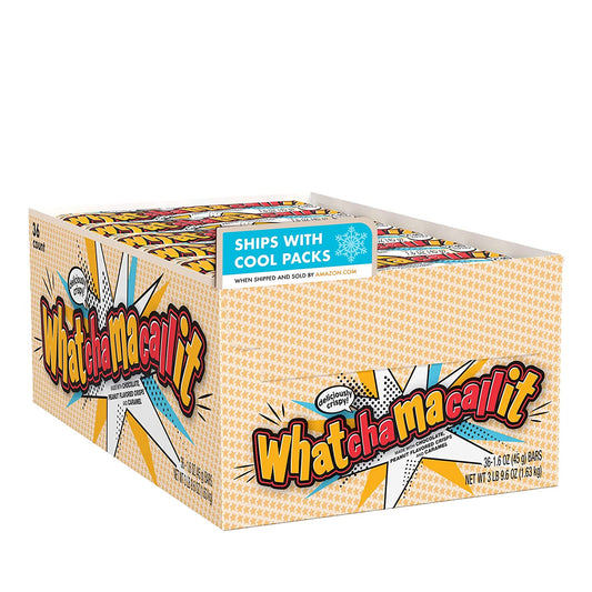 Peanut, caramel, and milk chocolate candy bar by Pasteur Pharmacy, 1.6 oz, with a wrapper and bite taken out.