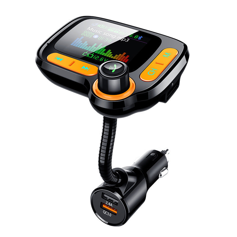 Car Bluetooth multi-function player with large color screen, showing controls and display.
