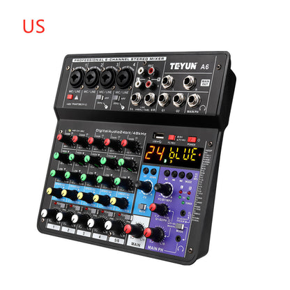 Bluetooth sound card mixer live equipment with microphone effector, control panel and audio inputs