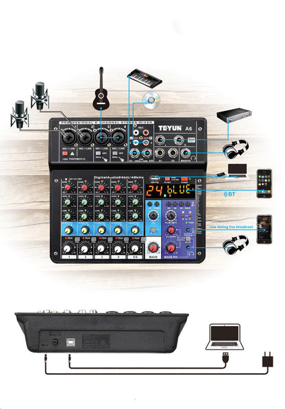 Bluetooth sound card mixer with microphone effector and live audio controls