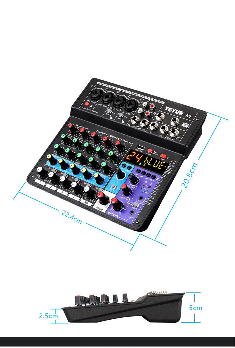Bluetooth sound card mixer with microphone effector and live audio controls