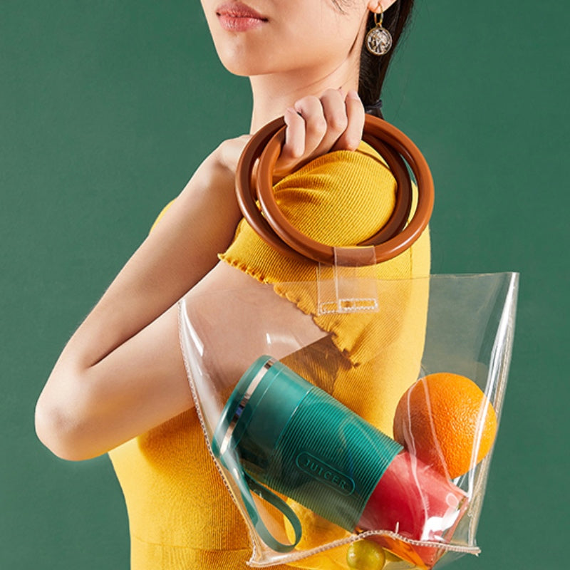 Portable blender by My Store, compact cordless design with clear blending cup and travel lid