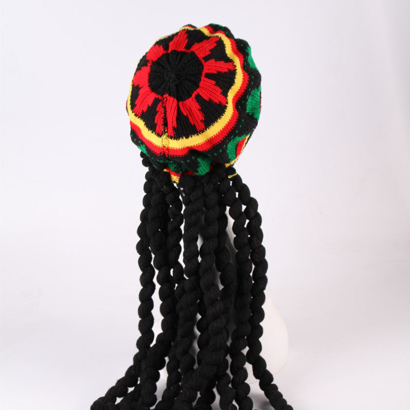 Braided straw hat and wig beret with woven texture and classic beret shape