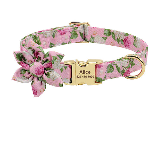 Personalized printed nylon dog collar with engraved ID tag for puppies and cats
