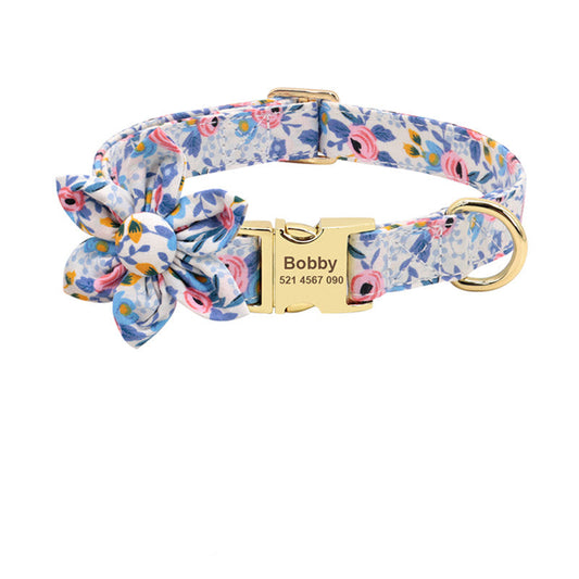 Personalized printed nylon dog collar with engraved ID tag for puppies and cats