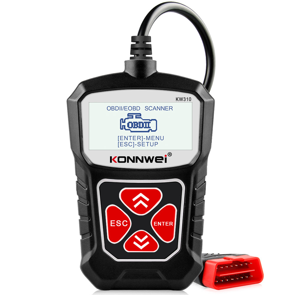 Car scanner diagnostic tool for automotive vehicle testing with handheld display and control buttons