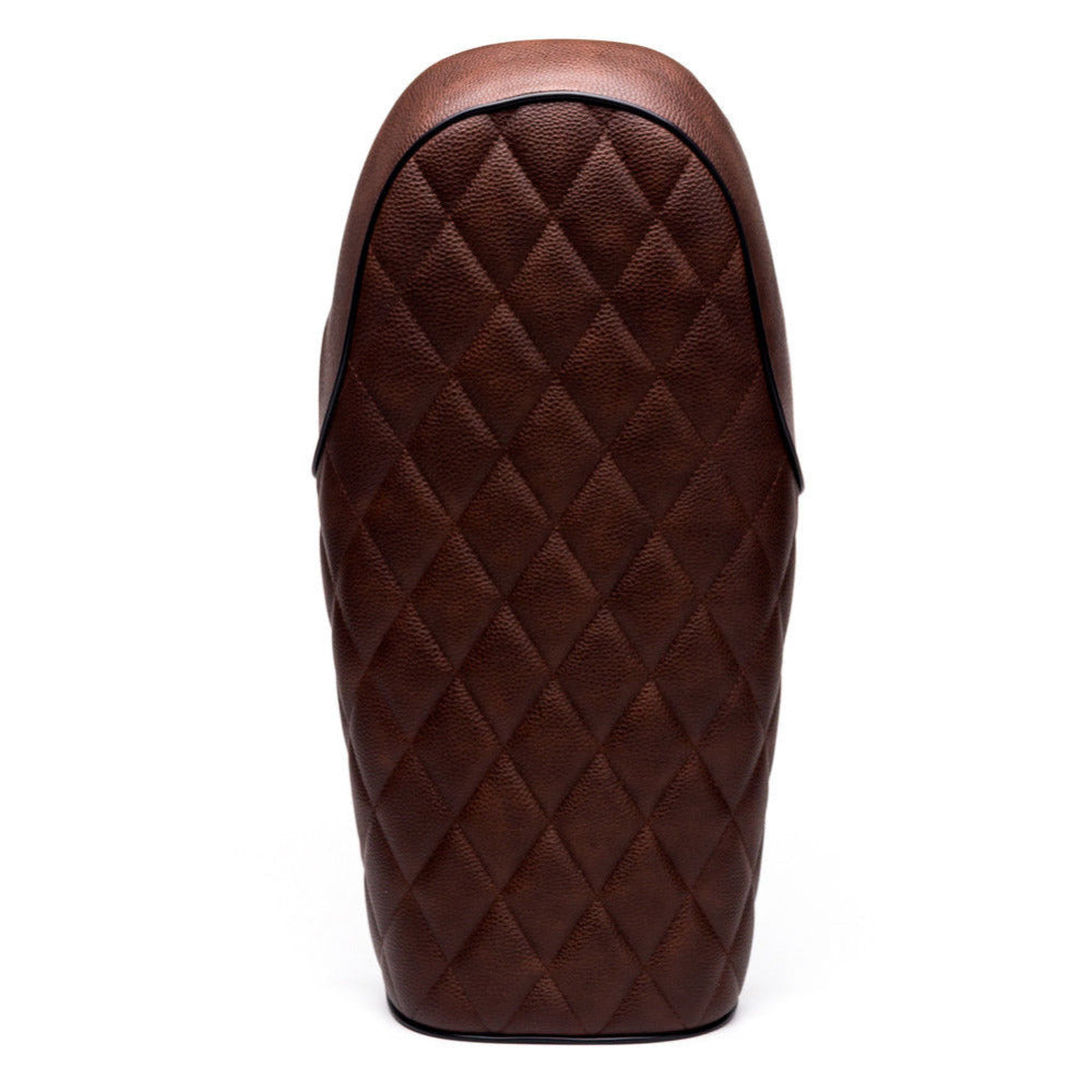 Retro retrofitted motorcycle diamond cushion in black upholstery with diamond stitching