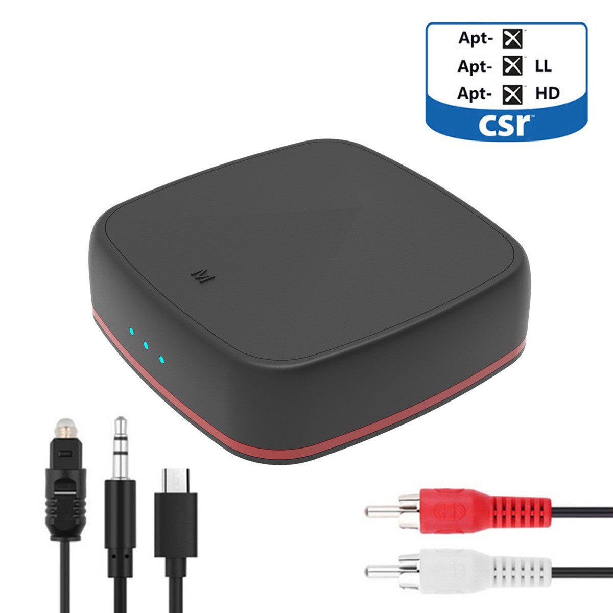 Optical fiber Bluetooth 5.0 adapter with CSR8675 chipset in compact black housing