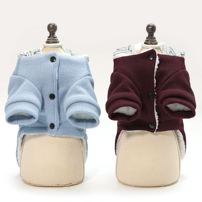 Thickened warm hooded padded pet clothes in a cozy winter design