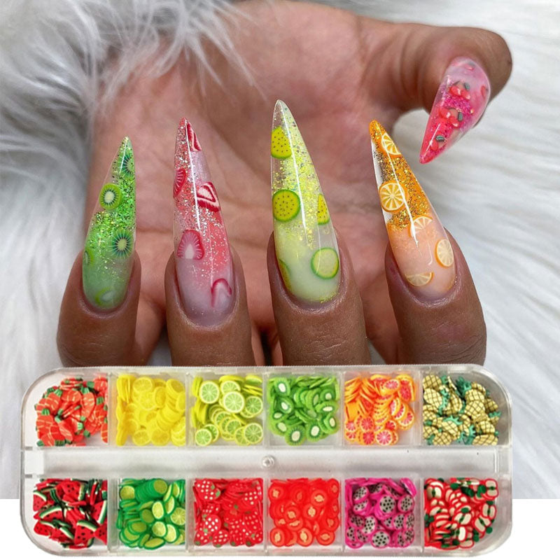 Handmade crystal mud clay flower and fruit slice manicure ornaments for DIY nail art