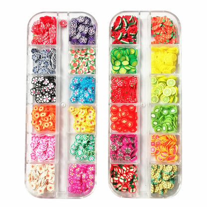 Handmade crystal mud clay flower and fruit slice manicure ornaments for DIY nail art