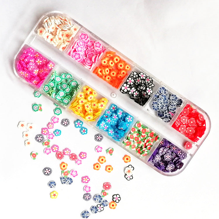 Handmade crystal mud clay manicure ornament with colorful flower and fruit slice decorations DIY nail art accessories