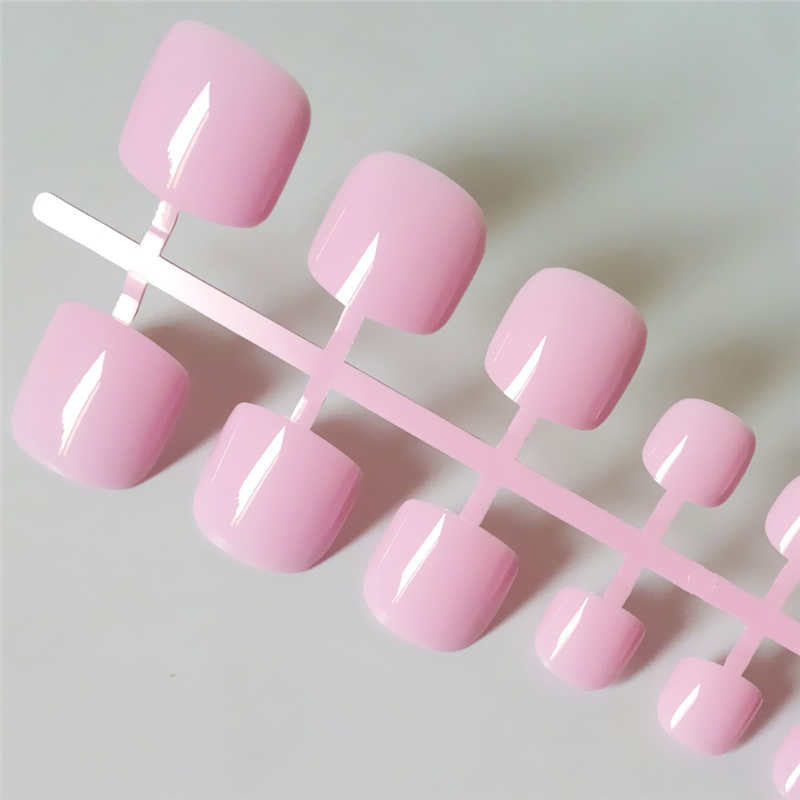 Bright green square acrylic fake toe nails, press-on pedicure set