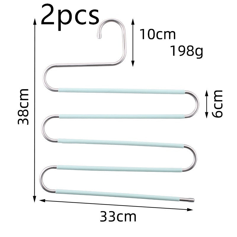 Magic non-slip S-type home pants rack with multiple curved hooks for hanging trousers and clothing