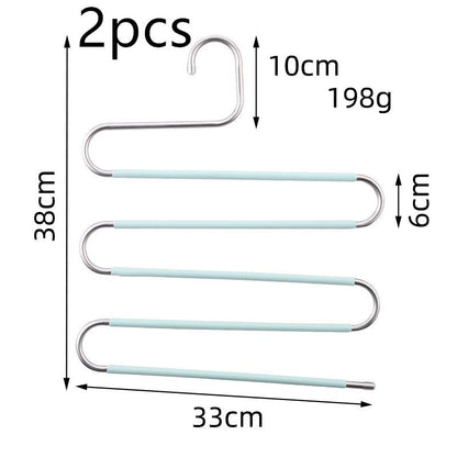 Magic non-slip S-type home pants rack with multiple curved hooks for hanging trousers and clothing